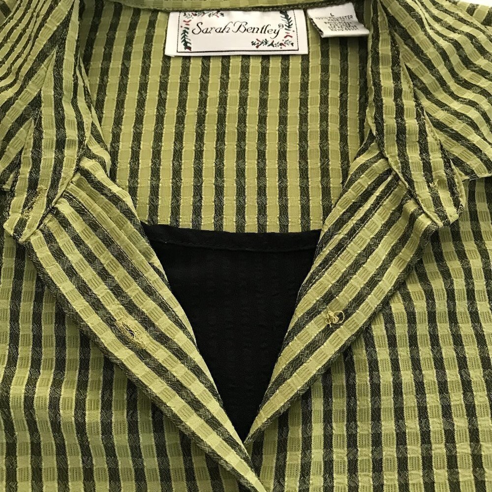 Sarah Bentley Plaid 3/4 Sleeves Button Down Shirt Blouse and Fake Tank Top